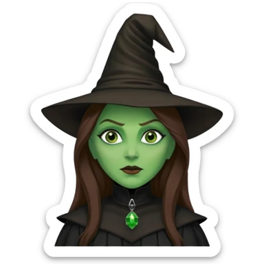 Wicked Witch of the West from the Wizard of Oz with green skin and eyes, brown long hair, black outfit sticker