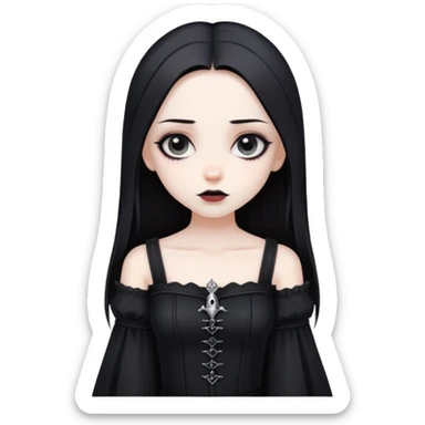 gothic girl with wide shoulders, small chest, black clothes, pale skin sticker
