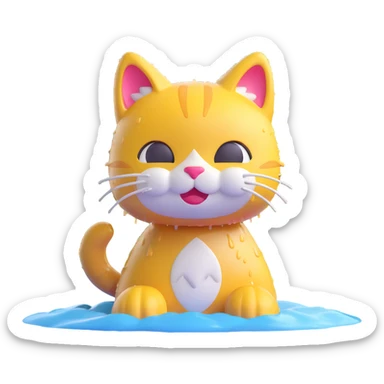 a cat in the rain, 3D emoji style, cute, shiny, wet fur sticker