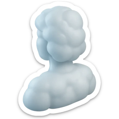 a person turned exactly, composed entirely of white fluffy convex clouds, shoulder length, no shadows, matte glass style sticker