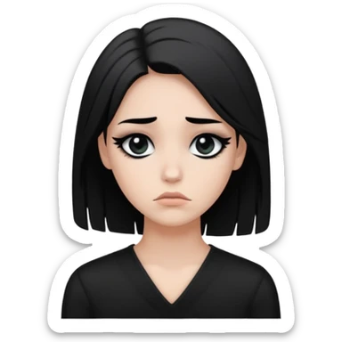 A sad looking smiley with side hair in balck that wears black eyeshadow a emp sticker