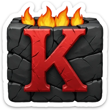 burning coal square with letter K chiseled on it sticker