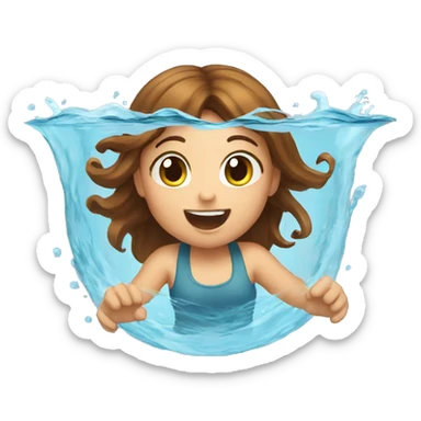 girl fish with brown hair jumping out of water sticker