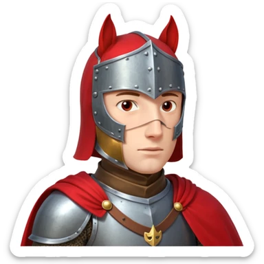 medieval horse rider knight portrait, head and shoulders only, armor collar, cloak, intense eyes, fantasy vibe, 3D cartoon, mobile game icon style, clean background, no text, no watermark
 sticker
