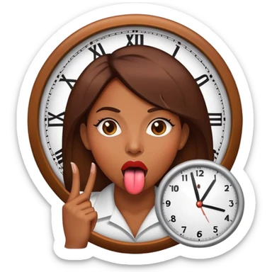 Brown skin town lady tongue out with clock  sticker