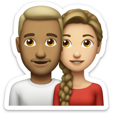 Una pareja donde la mujer tiene pelo rojo y piel blanca, ojos oscuros. El hombre tiene pelo claro, piel medio morena y ojos verdes  sticker