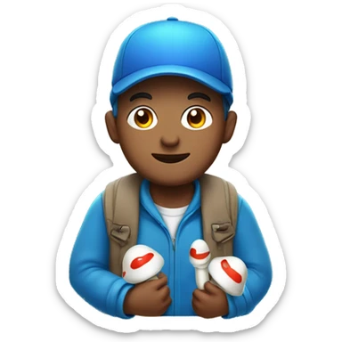 Mr.cute wearing a blue cap carrying mushroom capsules sticker