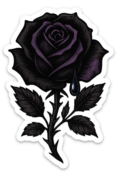 emo rose with a teardrop, black and purple sticker