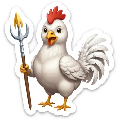 Chicken holding trident sticker