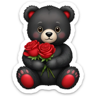 Black stuffed bear holding roses sticker