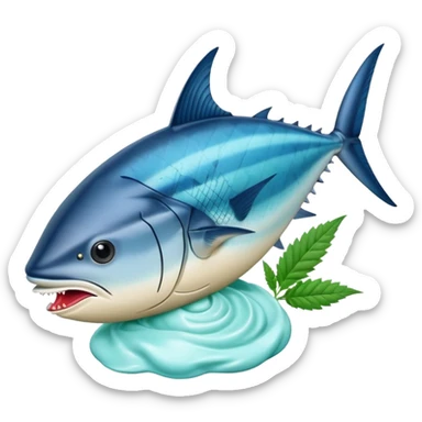 bluefin tuna in a gelato with cannabis leaf sticker