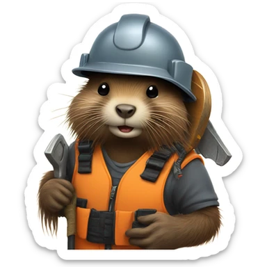 Beaver with dreadlocks in climbing gear with a chainsaw  sticker