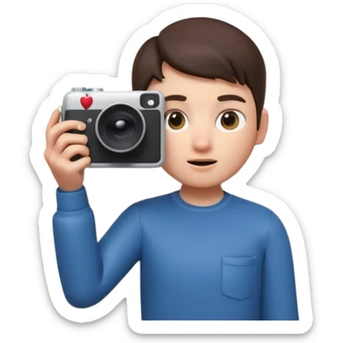 Apple Memoji style, person peeking from behind a wall, 
holding a camera, sneaky expression, one eye visible, 
smooth 3D render, soft gradients, white background, square format
 sticker