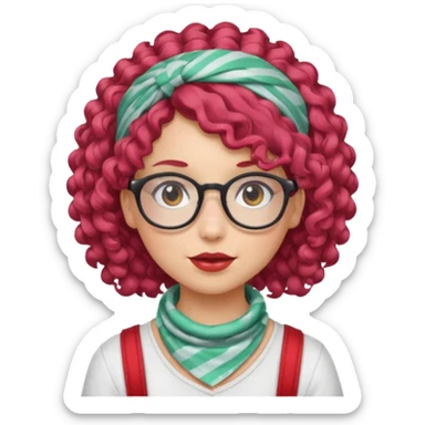 girl with curly  peppermint hair and bandana and glassess sticker