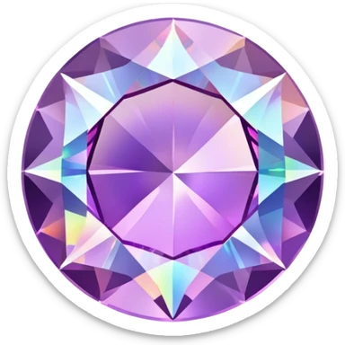 round cut gemstone with delicate lavender color, holographic rainbow fire, brilliant facets sticker