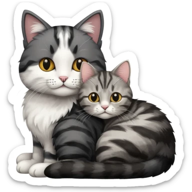 Two cats one black one grey and white cuddling sticker