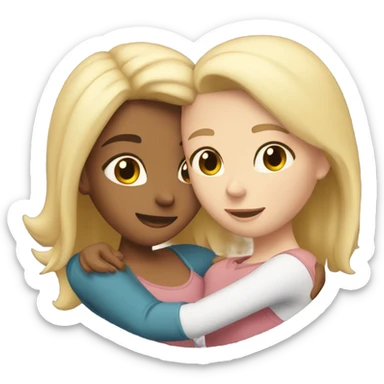A blonde sister and a brunette sister hugging sticker