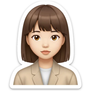 asian girl with brown layered straight hair and bangs sticker