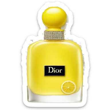 Yellow Dior perfume with mini lemons around sticker
