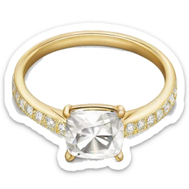Cushion cut diamond ring with gold band  sticker