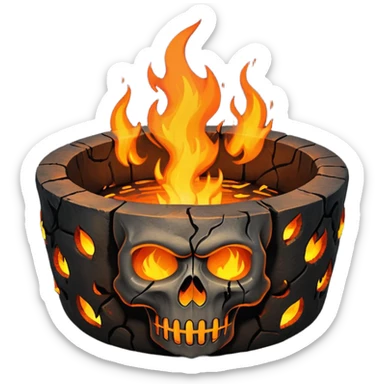 A circular pit (looking top down) with fire and skulls inside, in a dark and gritty style like your bleeding skull art sticker