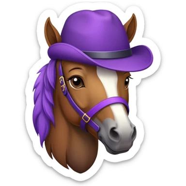 A horse with a purple hat sticker