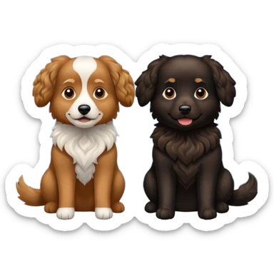 two dogs with wavy hair, one black and one brown with mountains sticker