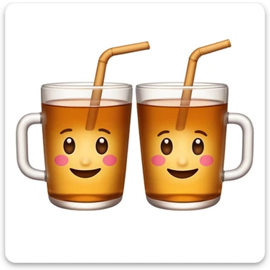 two brown mate teas in 500ml plastic cups clinking, emoji style, no cups, white background sticker