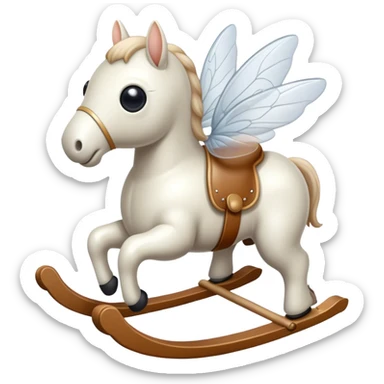 White, adorable, ethereal « rocking-horse fly » (rocking horse (toy) mixed with fly) sticker