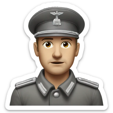 serious german soldier the middle of the XX century photorealistic gray uniform detailed face with wrinkles  sticker