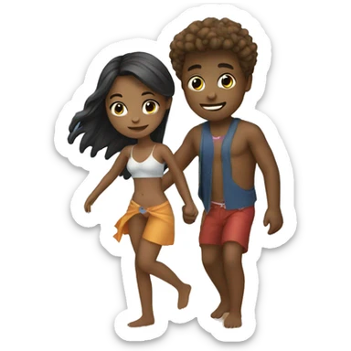  girl with boy on beach  sticker