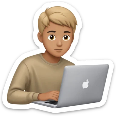 20 years old boy behind a macbook sticker