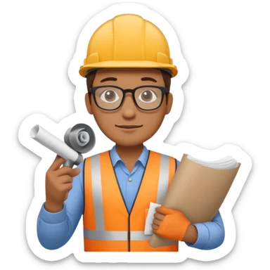 Construction contractor with glasses tan skin and roll of paper sticker