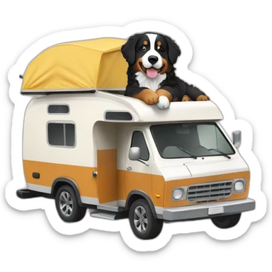bernese mountain dog driving a camper sticker