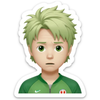 Draw Seong Gi-hun (Player 456) with messy hair, green tracksuit & tired but hopeful expression. sticker