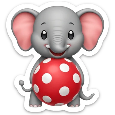 Create a cute emoji of a smiling cartoon elephant balancing a red patterned ball on its trunk sticker