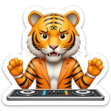 Un tigre enfadado con una mesa de dj  sticker
