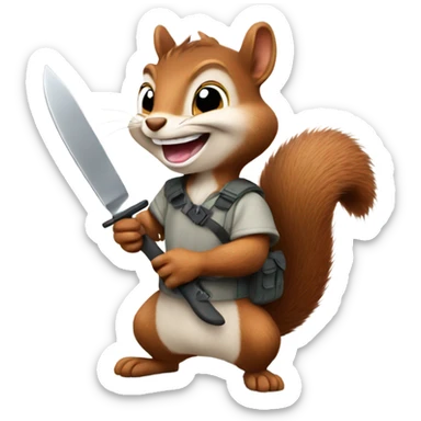 Grinning squirrel with a knife in his hand sticker