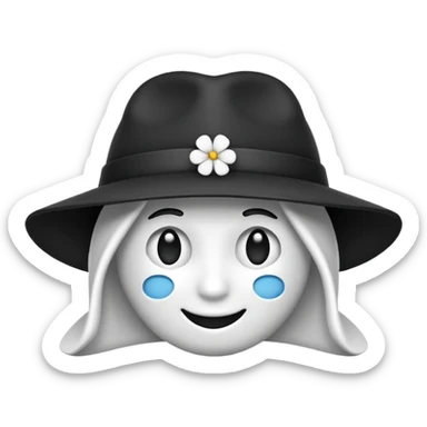 créer un emoji farfadet en noir et blanc, en traçant que les contours, sans pot de pièces dans la main et avec un trèfle à 4 feuilles sur le chapeau sticker