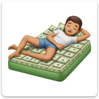 happy person napping on mattress of money sticker