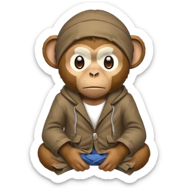 homeless poor monkey with torn clothes  sticker