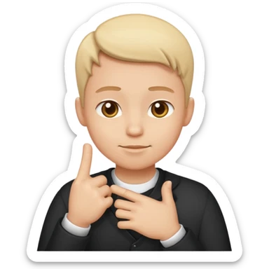 cartoon-style character, one finger touching their chest, confident facial expression, simple emoji-style, white background sticker