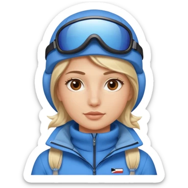 Luxury blonde model, brown eyes, polar explorer, blue clothes, skiing clothes sticker