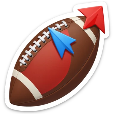 Uma bola de futebol americano com uma seta vermelha curva a indicar uma inversão de marcha abrupta. blue (#00A3E0) and red (#F9423A) sticker