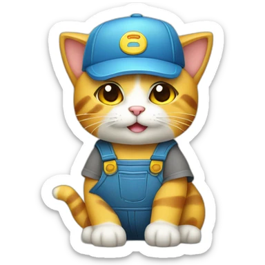 Cute cat dressed as a repairman with yellow cap sticker