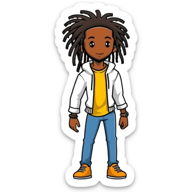 full body very skinny African American male figure standing wearing clothes with long dreadlocks sticker