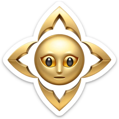 abstract amulet emoji, liquid metal form, symmetrical design, mystical futuristic 3D icon, isolated on white sticker