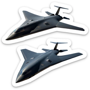 B-2 Spirit bomber - Northrop B-2 (Model Year: 2021) (Iconic colour: Stealth black) - A sleek, stealth bomber with smooth, angular contours and a matte jet-black finish. Emphasize a futuristic, minimalist design with a seamless fuselage, low-profile wings, and an overall intimidating stealth aesthetic. sticker