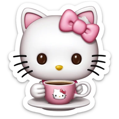 hello kitty drinking coffee sticker