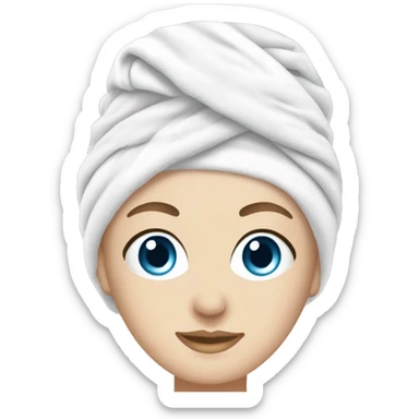 white girl blue eyes towel on head facial face mask relax spa sticker